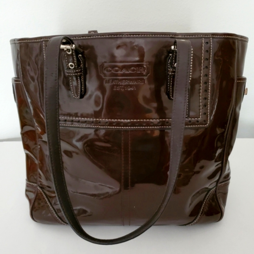 Coach Brown Patent Leather Tote Bag